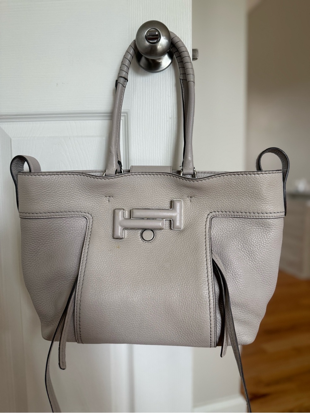 TODS Taupe Leather Tote Handbag